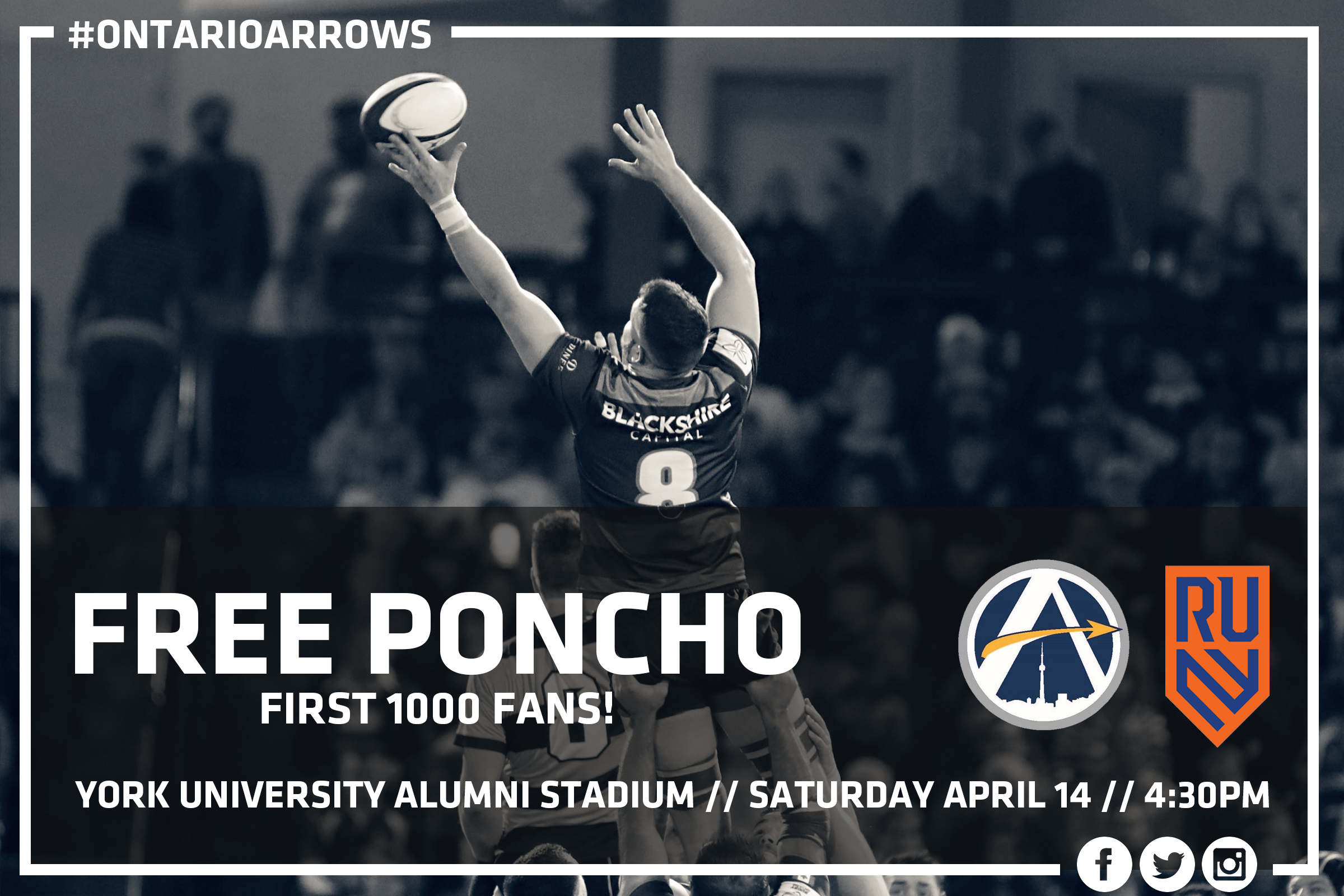 Free ponchos for first 1000 fans at York University Alumni Stadium on Saturday!
